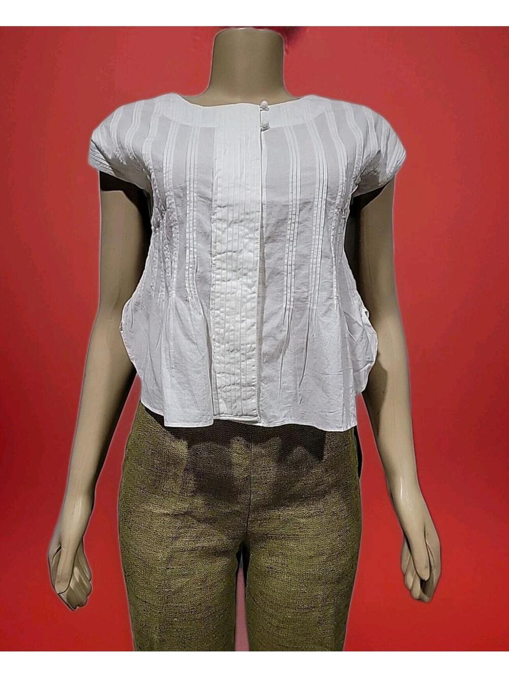 Anokhi Women's Top XS White Cotton Button Down Cap Sleeve Blouse Shirt #C